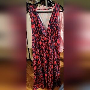 Bold Navy & Pink Sleeveless  Floral V-neck Maxi Dress
